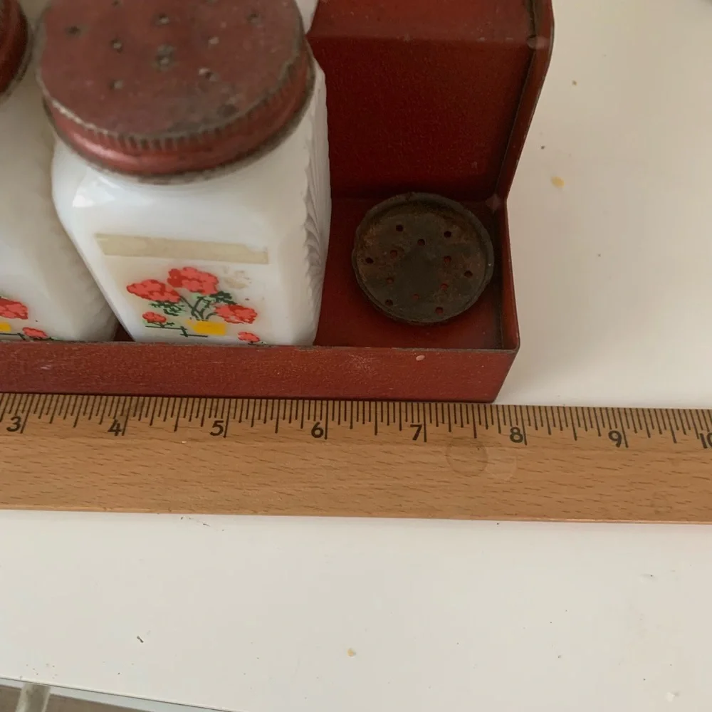 Vintage Milk Glass Spice Jars on Stand - Picture 7 of 10